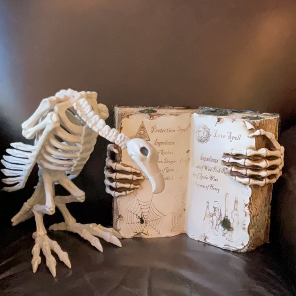 Grandinroad Halloween Spell Book Decor with Vulture Skeleton